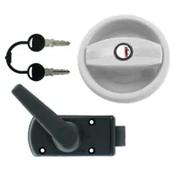 Serrure extérieure blanche avec serrure intérieure noire à poignée pour porte de caravane avec ouverture à droite + barillet & clés