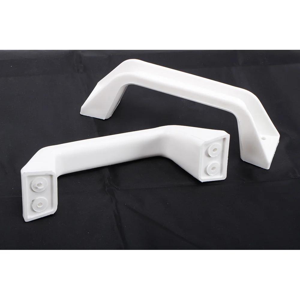 Conjunto de 2 puxadores brancos com distância entre centros de 150 mm - 4 furos - sem tampas de parafuso