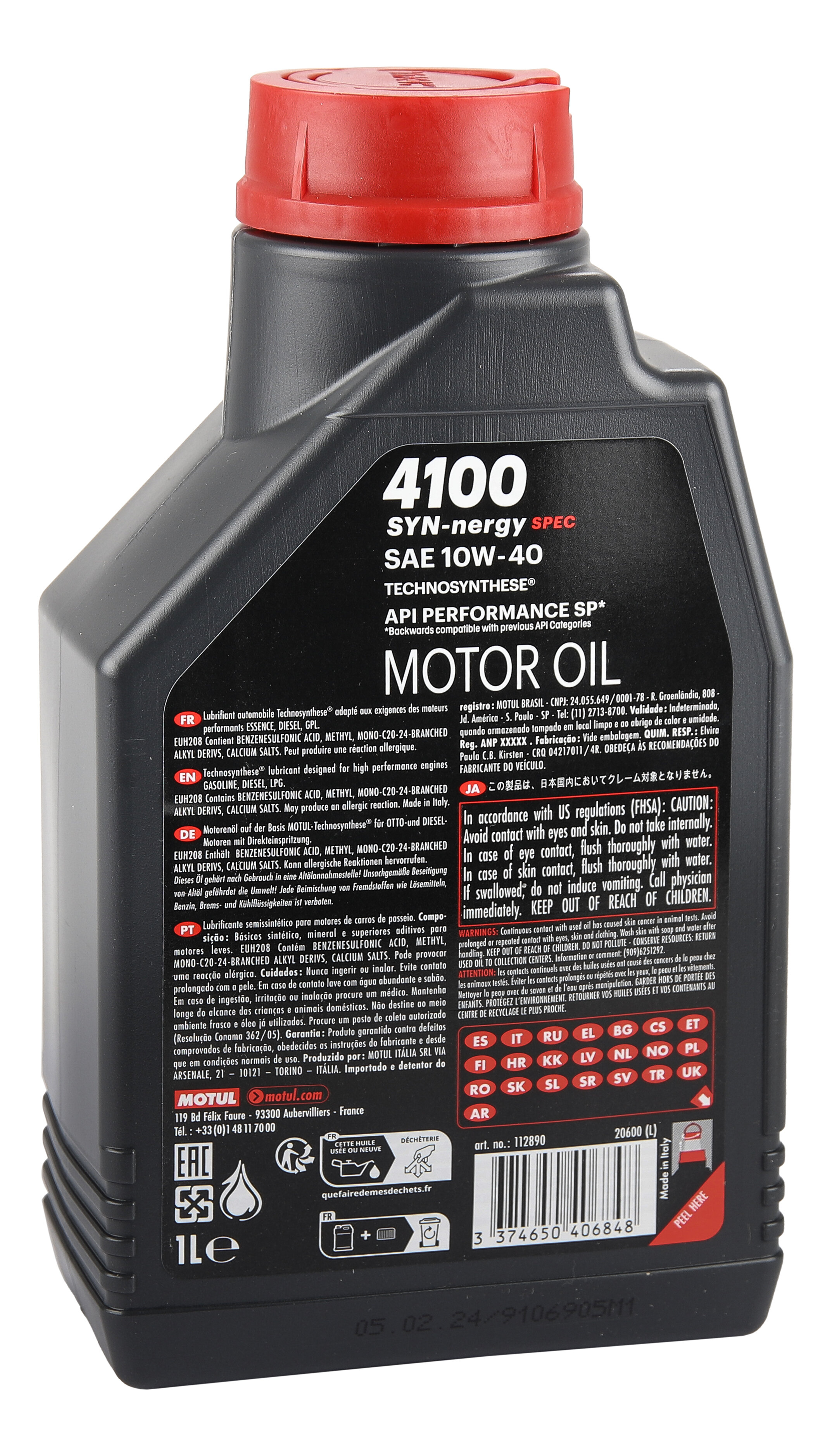 Engine oil MOTUL 4100 Syn-Nergy Spec 10W40 - Technosynthèse - 1 Litre