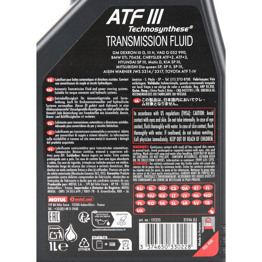 MOTUL DEXRON III automatische versnellingsbak- en stuurbekrachtigingsolie - Technosynthese - 1 liter